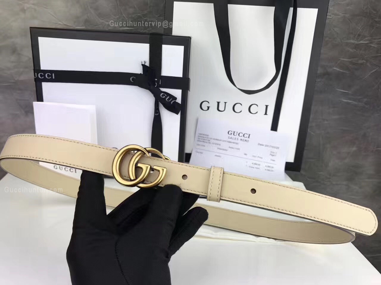 Gucci Leather Belt With Double G Buckle Nude 20mm
